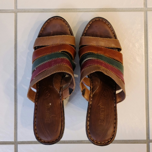 BORN MULTI COLOR STRAP LEATHER PLATFORM WEDGE 'LUMI' SLIDE SANDALS WOMEN'S SZ 10 - Picture 8 of 9